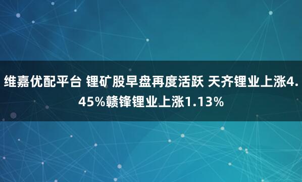 维嘉优配平台 锂矿股早盘再度活跃 天齐锂业上涨4.45%赣锋锂业上涨1.13%